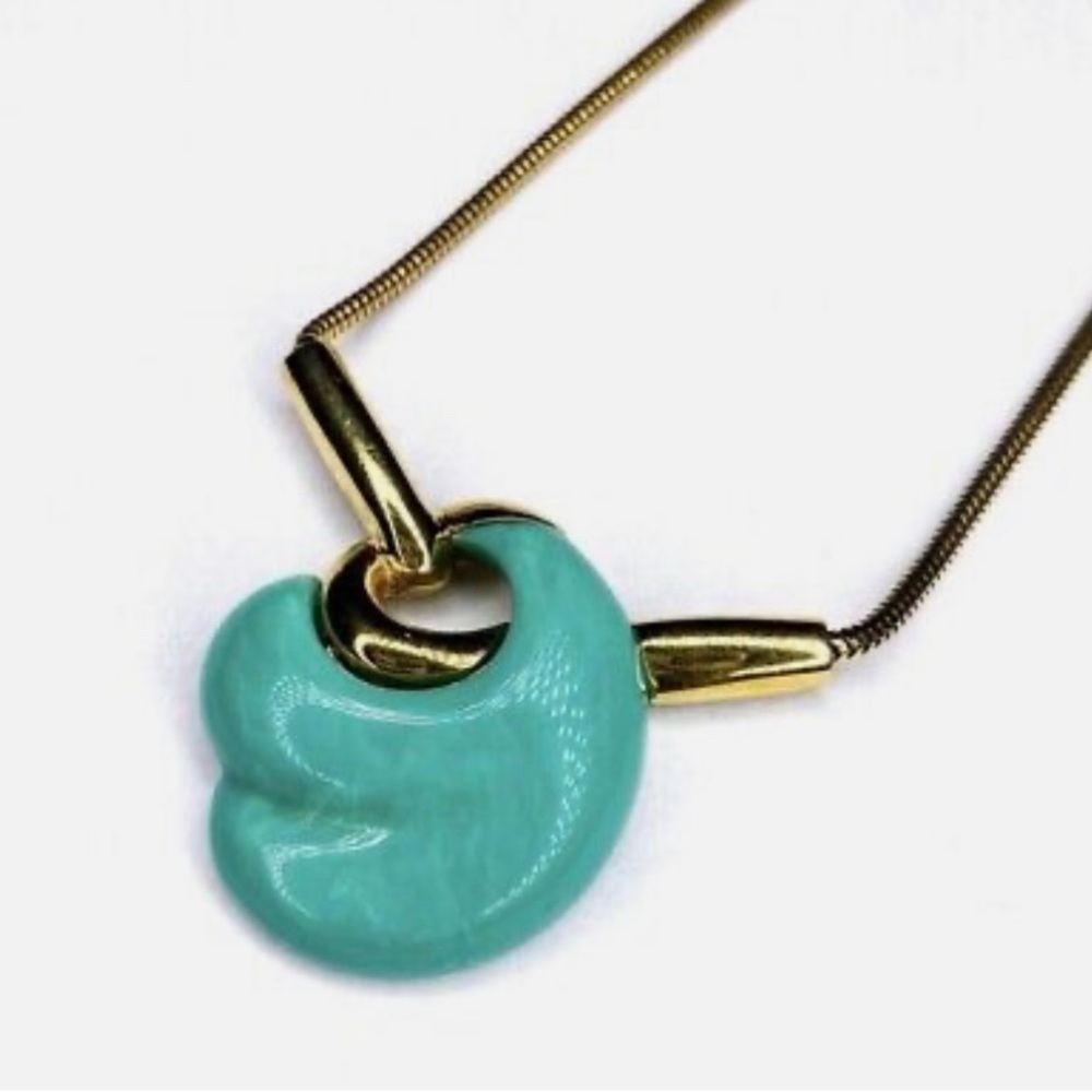 GIVENCHY Vintage 1970s Gold & Turquoise Tone Lucite Necklace